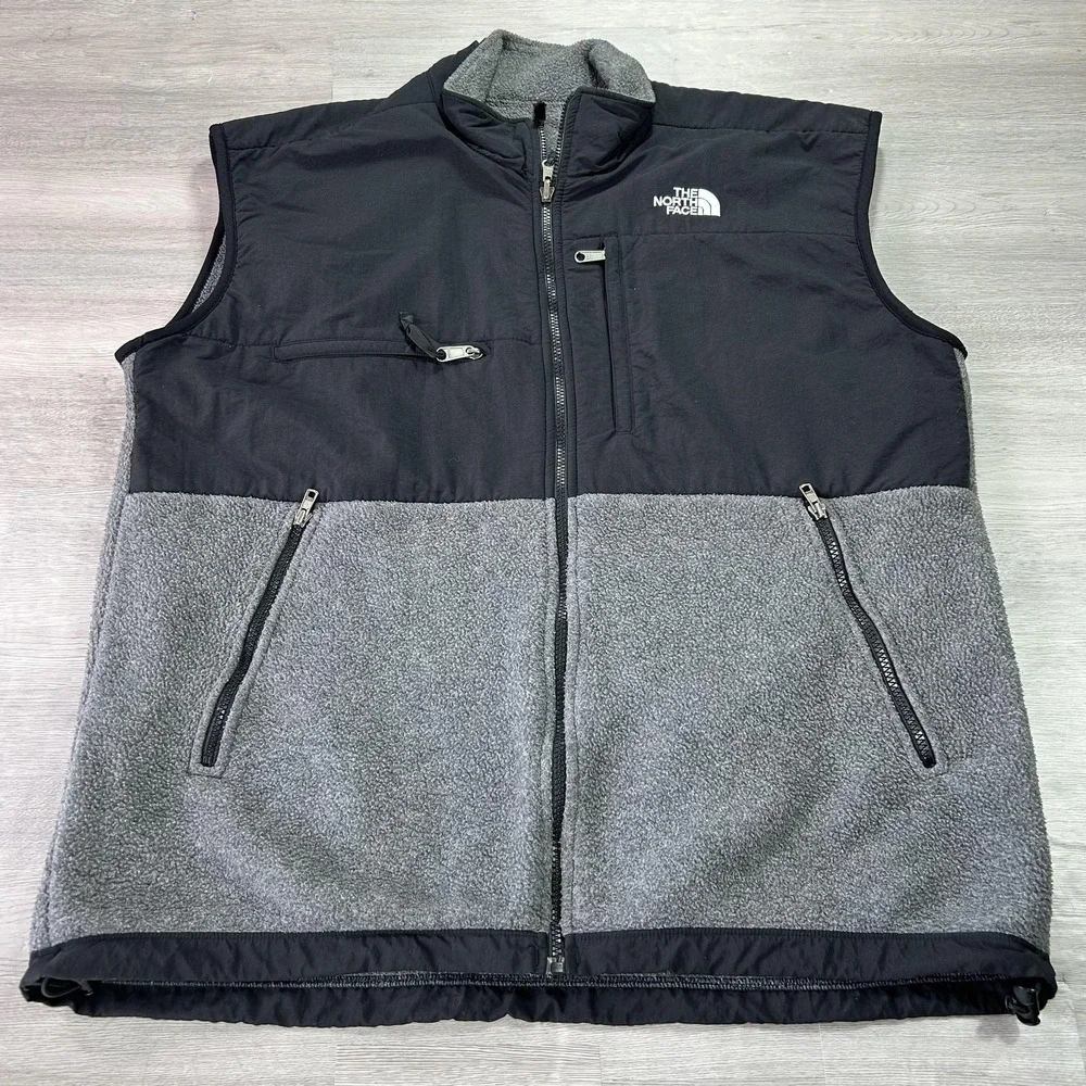 The North Face Vest Mens XL Gray Black Fleece Full Zip Polartec Hiking Outdoor